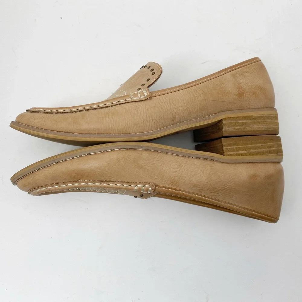Mi.iM Studded Western Embroidered Leather Loafer Flat‎ Womens 6.5 Pointed Toe